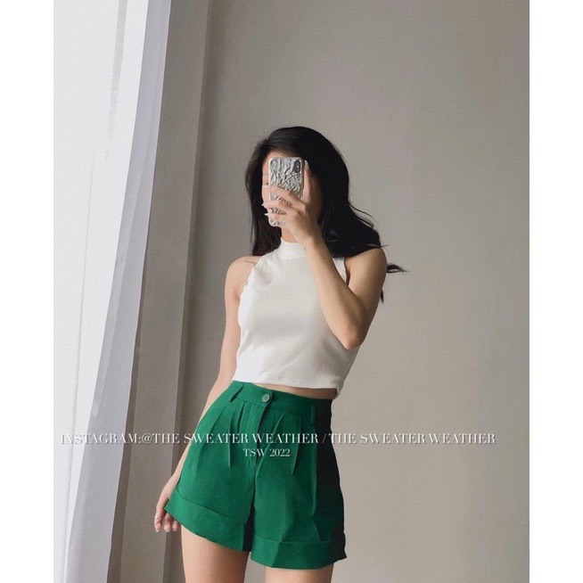 Áo croptop ba lỗ áo sát nách cổ đứng chất thun tăm cực mát,mic quần jean ống rộng-Minxy shop