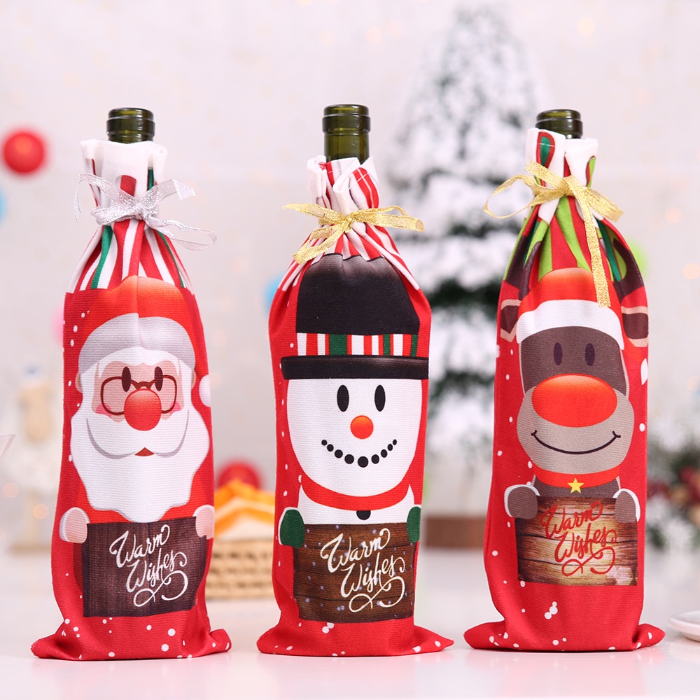 Túi bọc chai rượu vang họa tiết tuần lộc/ ông già noel/ người tuyết phong cách Giáng Sinh năm mới đáng yêu