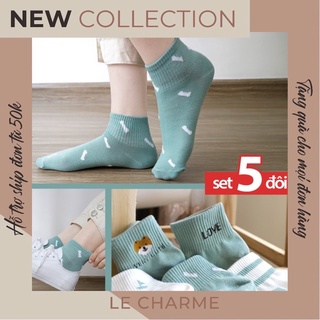Tất Vớ Nữ Cổ Ngắn Set 5 Đôi Xanh Mint Hoạ Tiết Cute Dễ Thương Hàn Quốc M2032