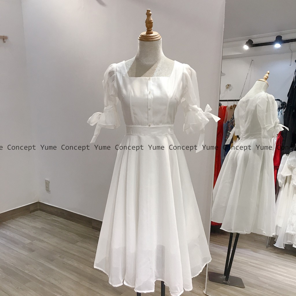 Đầm Cổ Vuông Tay Nơ Nút Ngực ( Kèm Hình Thật ) - D0334 | BigBuy360 - bigbuy360.vn