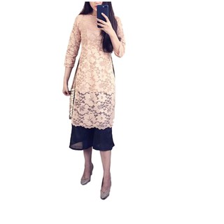 Áo dài cách tân ren nhập khẩu kèm quần culottes