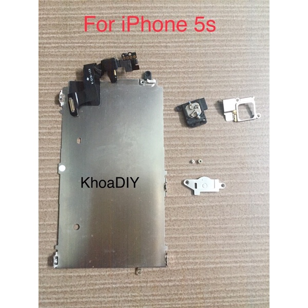 -Nguyên bộ Camera trước, loa trong, nẹp màn hình, nẹp loa, nẹp home Full ốc - iPhone 5S (zin tháo máy)