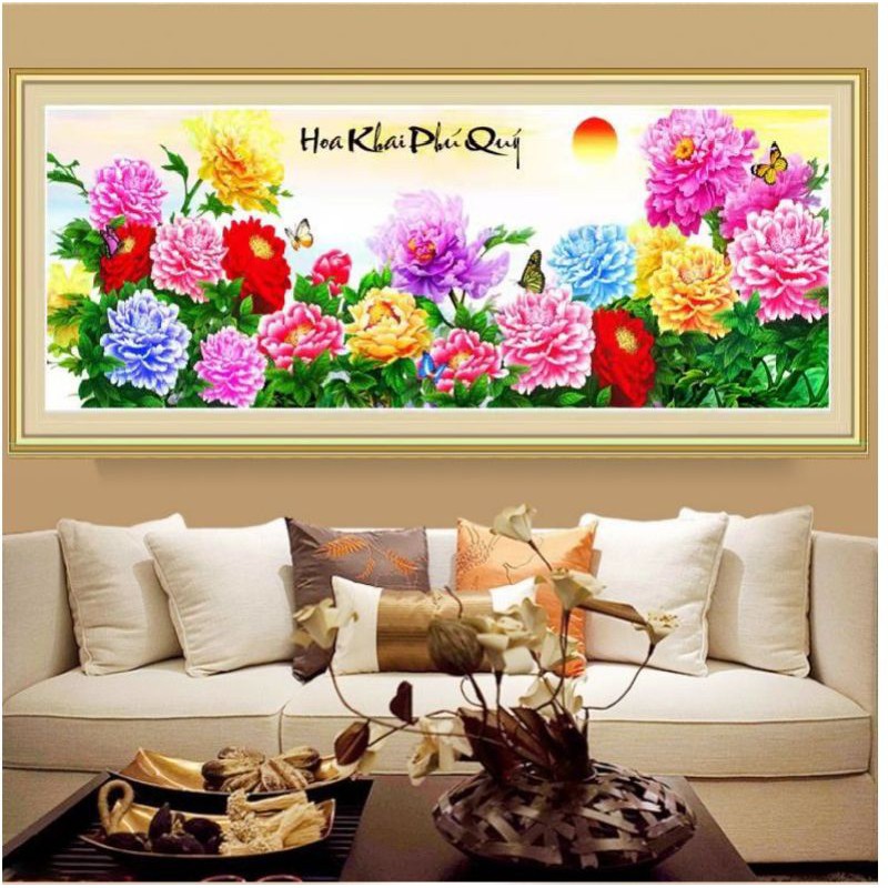 Tranh thêu Mai Khai Phú Quý