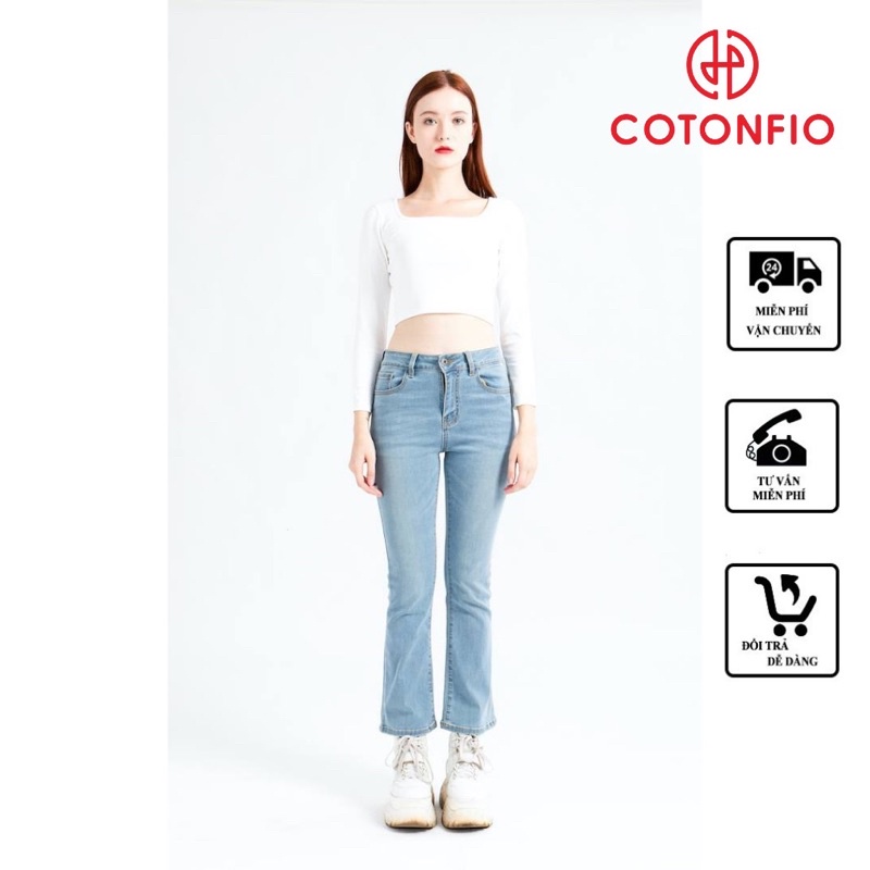 Quần Jeans ống loe dáng dài cạp cao chất jeans cotton cao cấp màu xanh 8086 – Cotonfio