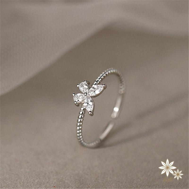 【Kifli】Nhẫn mở bằng bạc mặt hình ngôi sao đính đá zircon pha lê thời trang cho nữ