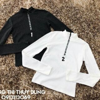 Áo thun gân tay dài phối dây kéo