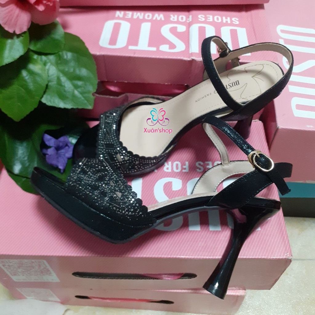 Sandal cao gót Dusto quai đính hạt đá sang trọng, gót 9.5cm