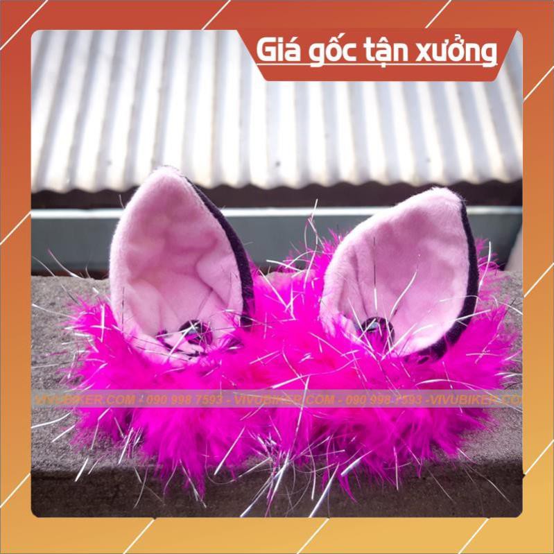 [Giống ảnh] Mũ bảo hiểm 3/4 hồng pha trắng gắn tai mèo FungFing Thái Lan cao cấp - Nón tai mèo màu hồng siêu cute