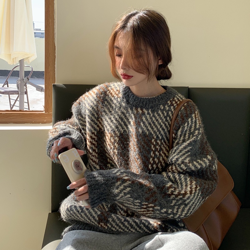 Áo Sweater Dáng Rộng Kẻ Sọc Kiểu Retro Thời Trang Mùa Thu Cho Nữ | BigBuy360 - bigbuy360.vn