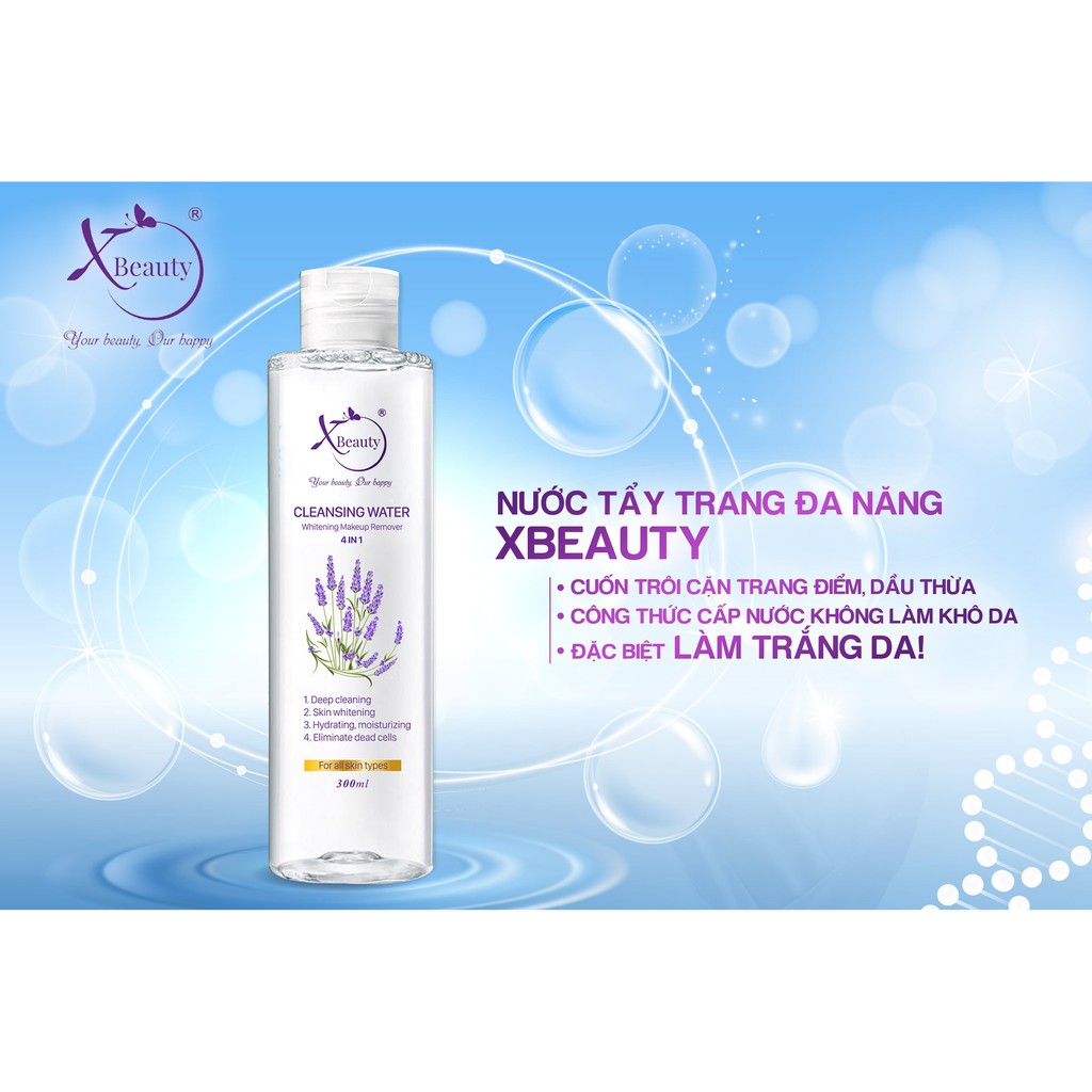 Nước tẩy trang XBeauty dưỡng trắng ngừa mụn cho mọi loại da XBEAUTY CLEANSING WATER 4 in 1 (100ML/300ML). Micellar Water