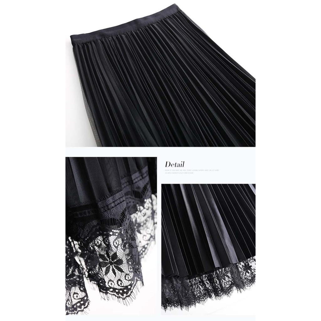 [Mặc 2 mặt] Chân váy xếp ly xòe dài phối ren 2 tầng Quảng Châu cạp thun - Trumomy | BigBuy360 - bigbuy360.vn