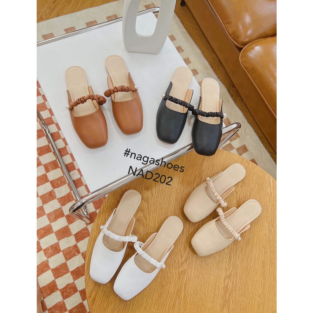 [FORM BÉ- CHỌN LÊN 1 SIZE] DÉP SỤC MŨI VUÔNG QUAI NHÚN ĐÍNH NGỌC 1P NAD202