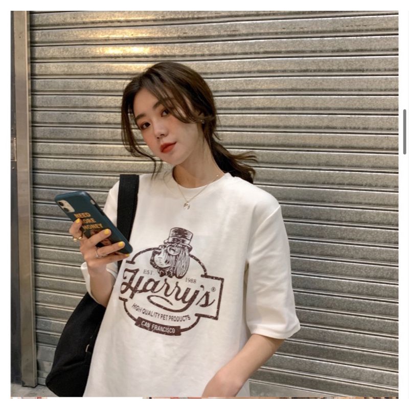 Áo thun tay lỡ unisex chú chó đội mũ