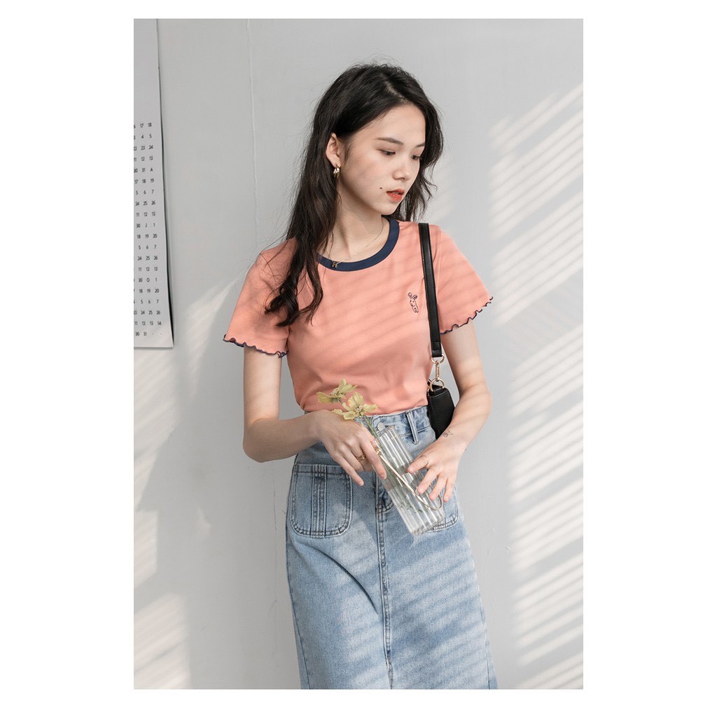 ÁO CROPTOP KIỂU CỔ TRÒN THÊU THỎ TRƯỚC NGỰC VẢI THUN GÂN [CLIP THẬT][FREESHIP] hàng loại 1, form ôm body chuẩn | BigBuy360 - bigbuy360.vn