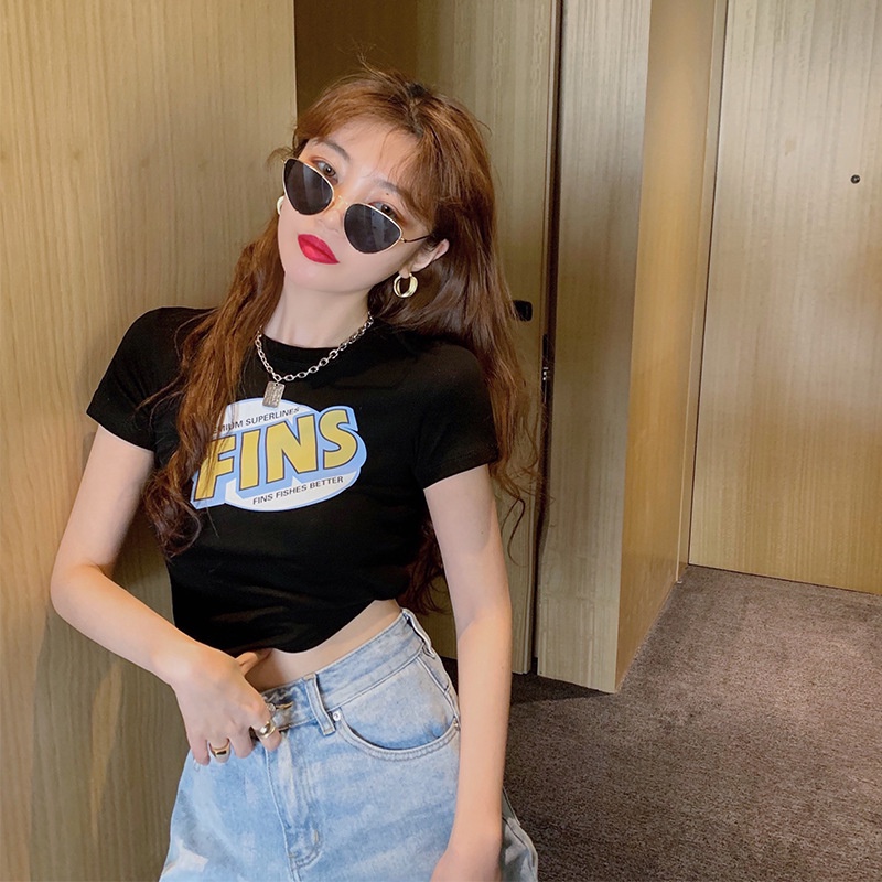 Áo Thun Croptop Ngắn Tay Dáng Ôm Phong Cách Mùa Hè Kiểu Hàn Xinh Xắn Cho Nữ