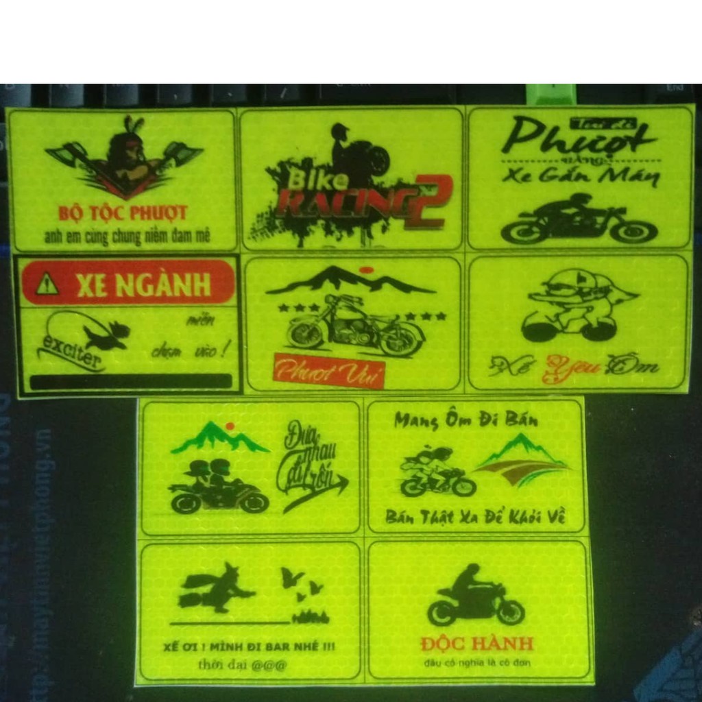 combo 10 logo phượt , logo phản quang , tem xe