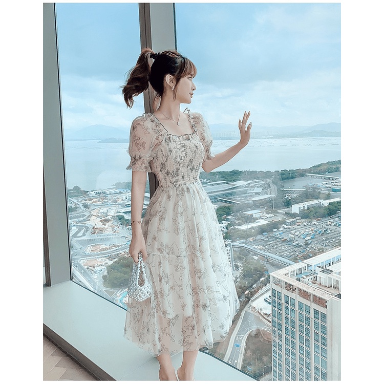 [ STYLE HÀN QUỐC ] ĐẦM VOAN TAY LỠ/ CỔ VUÔNG/ PHỐI HOẠ TIẾT HOA TÍM, CỰC TIỂU THƯ, MẶC CỰC XINH VÀ SANG TRỌNG, NHIỀU SIZ