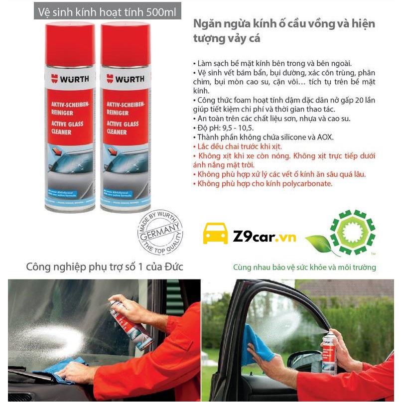 Combo vệ sinh kính lái Wurth và đất sét tẩy bụi sơn Maxshine kèm khăn Microfiber