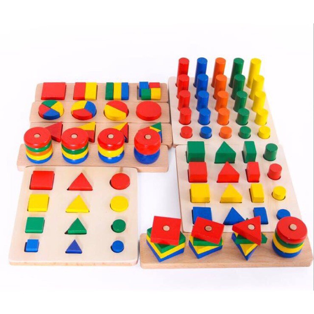 Bộ Giáo Cụ Montessori 8 Món - Giúp Bé Phát Triển Trí Tuệ về Hình Học, Toán Học