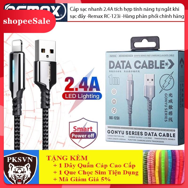 (Hàng Mới Về) Cáp Sạc Iphone Remax Rc-123i - Dây Sạc Nhanh TỰ NGẮT THÔNG MINH Khi Đầy Pin - Bảo Hành Chính Hãng 12T