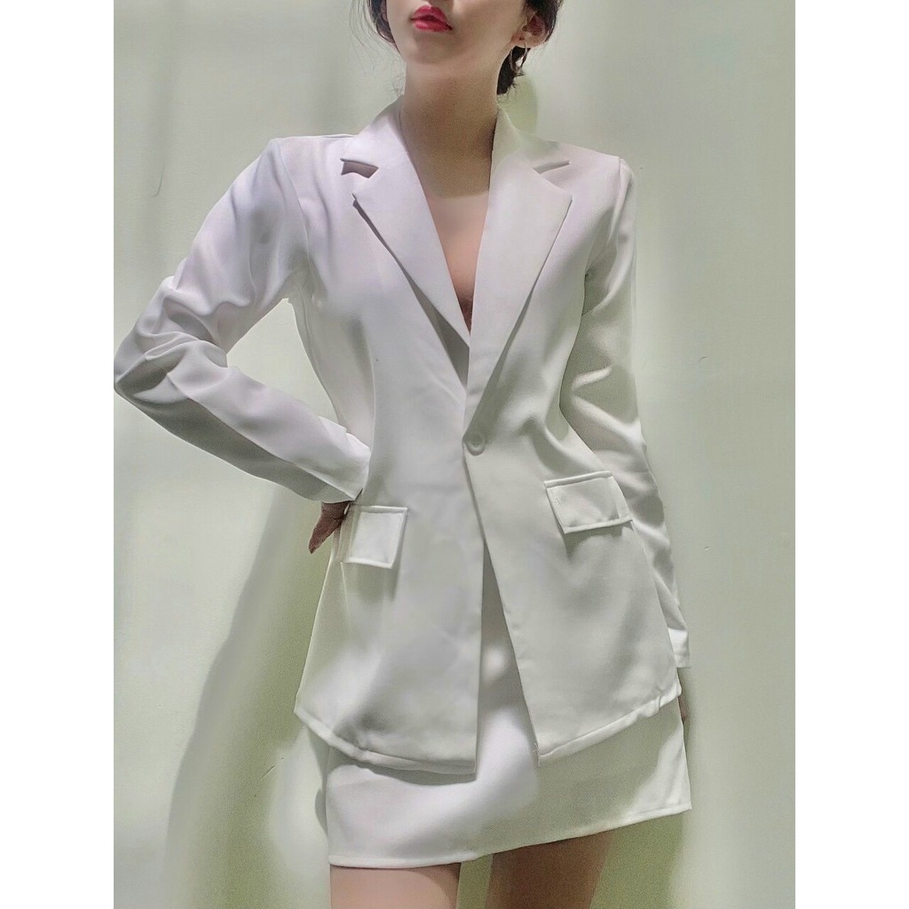 Sét áo vest + chân váy chữ a - trắng, hồng, xanh, đen, nu