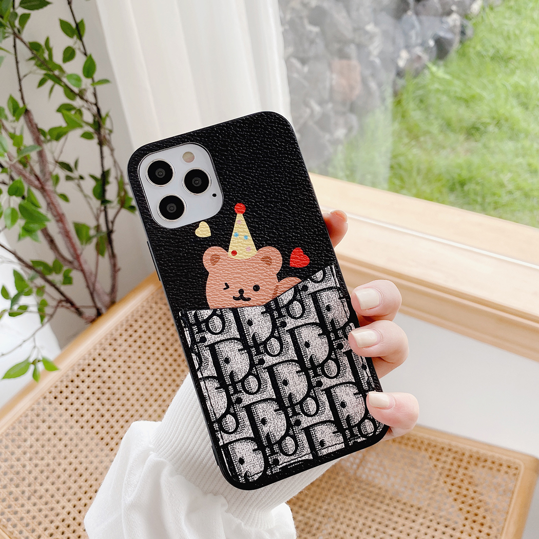 Ốp điện thoại in hình gấu Brown có ngăn thẻ cho Iphone 12 11 Pro Max 6 6s 7 8 Plus X Xr Xs Max Se 2020