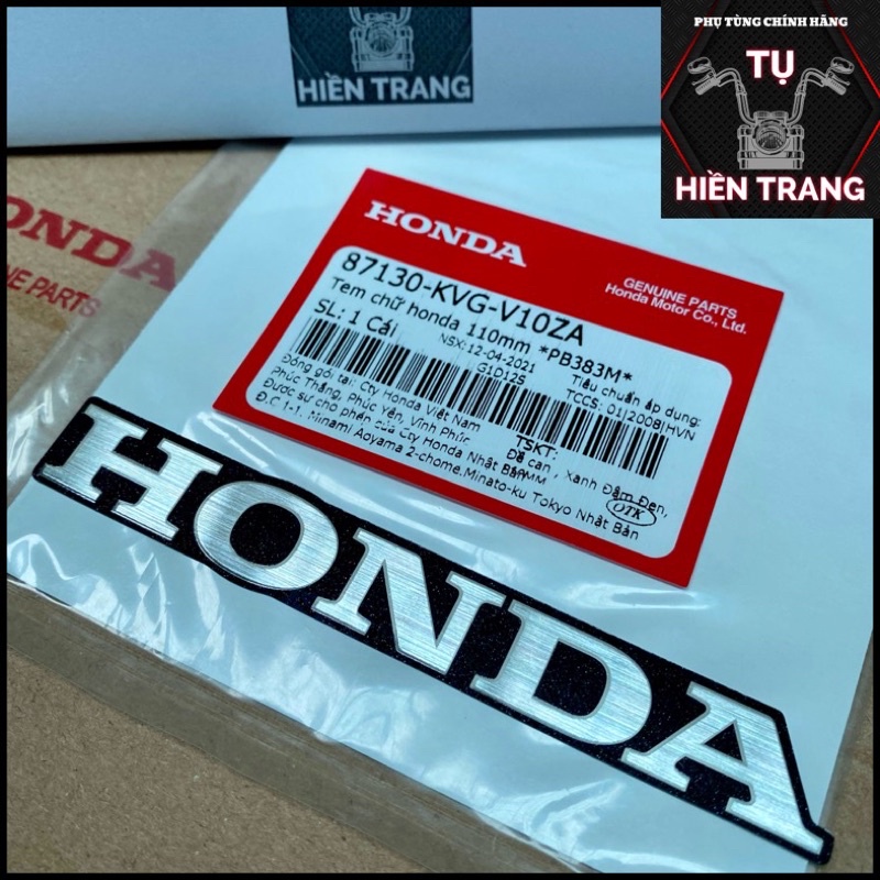 TEM CHỮ HONDA 110mm MÀU INOX NỀN ĐỎ/ĐEN CHÍNH HÃNG HONDA