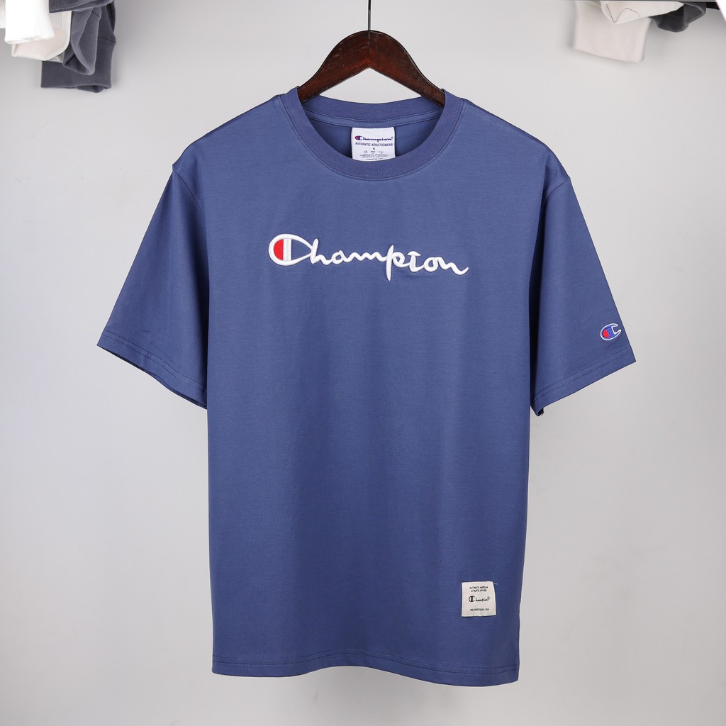 Áo thun tay lỡ CHAMPION unisex form rộng Oversize logo chữ thêu cực chất