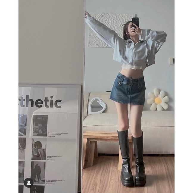 Áo khoác 🌸 Áo croptop kéo khoá zip hoodie mũ dày 2 lớp chât nỉ ngoại màu xám in hình YOUSY phong cách Hàn Quốc PHULA