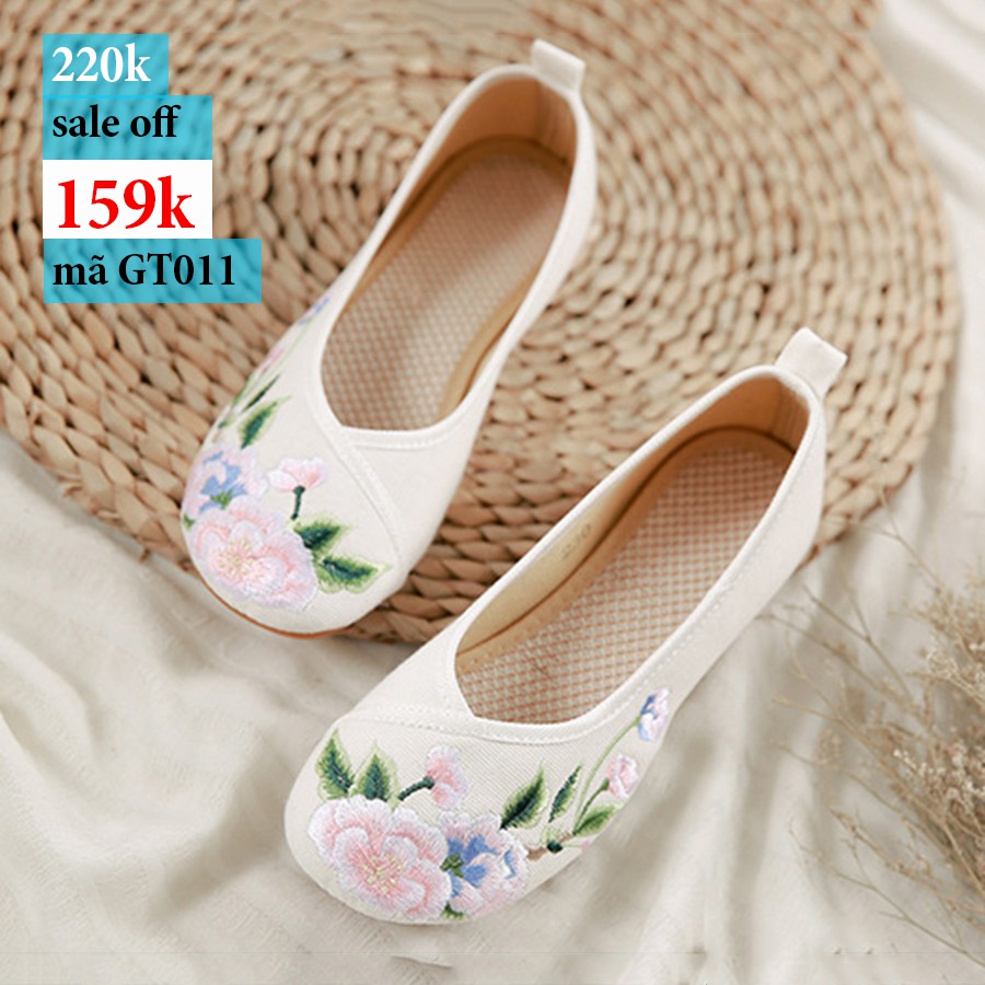 Giày thêu hoa mẫu đơn đế bệt | BigBuy360 - bigbuy360.vn