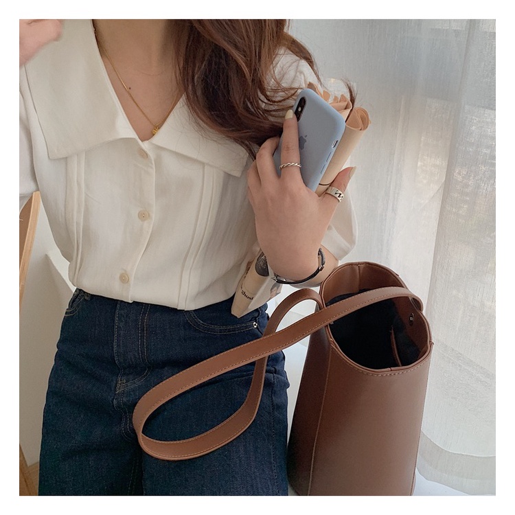 Áo sơ mi trắng ngắn tay vải mỏng phong cách mùa hè 2021 cho nữ