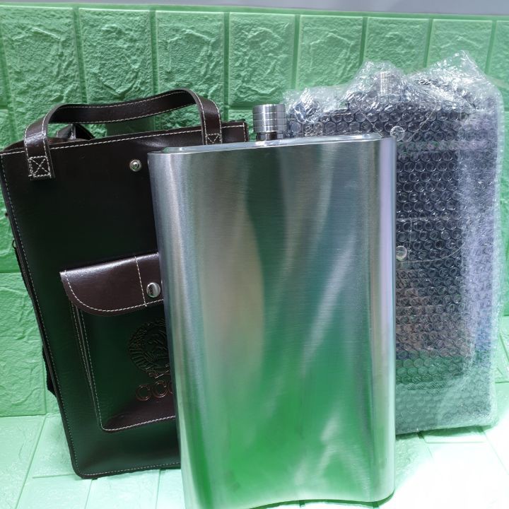 Bình đựng rượu nước inox cccp kèm bao da 5 lít inox 304 hàng nhập khẩu cao cấp dày 0.6mm tặng phễu
