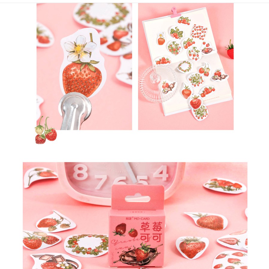 Hộp 46 miếng sticker mẫu quả dâu và socola