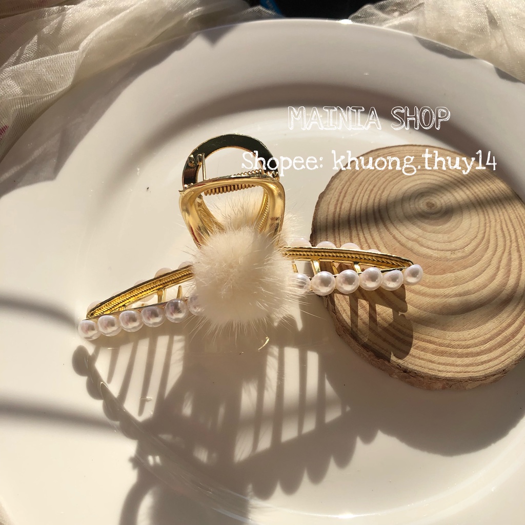 [Siêu Đẹp] Kẹp Tóc Càng Cua Kim Loại Hàn Quốc Đính Cục Bông Xin Xắn Dễ Thương Siêu Đẹp Mainia Shop