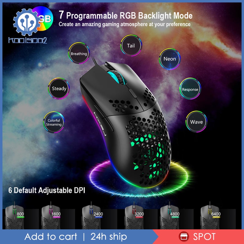 Gaming Mice Mouse 6400 DPI USB RGB Flowing Backlit Light Wired PC Laptop
