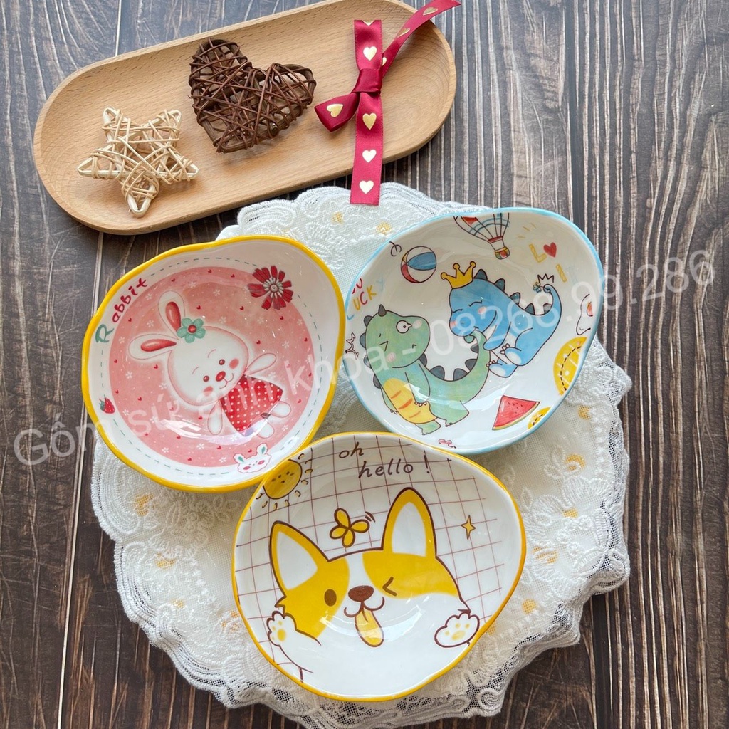 Bát Đĩa sứ Decor Chén Dĩa Sứ Dễ Thương Cute Cao Cấp bát chấm, bát ăn dặm đuôi cá cho bé xinh yêu.