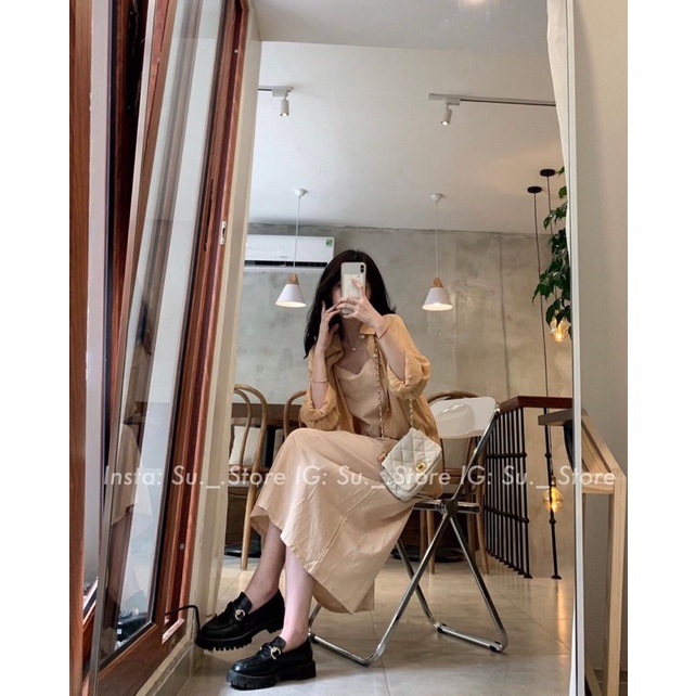 Set Đầm Midi Đũi Kèm Áo Sơ Mi 2Màu