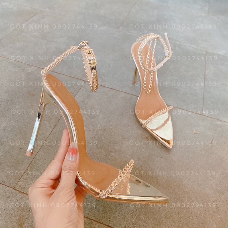Giày sandal dây mảnh phối xích cao cấp