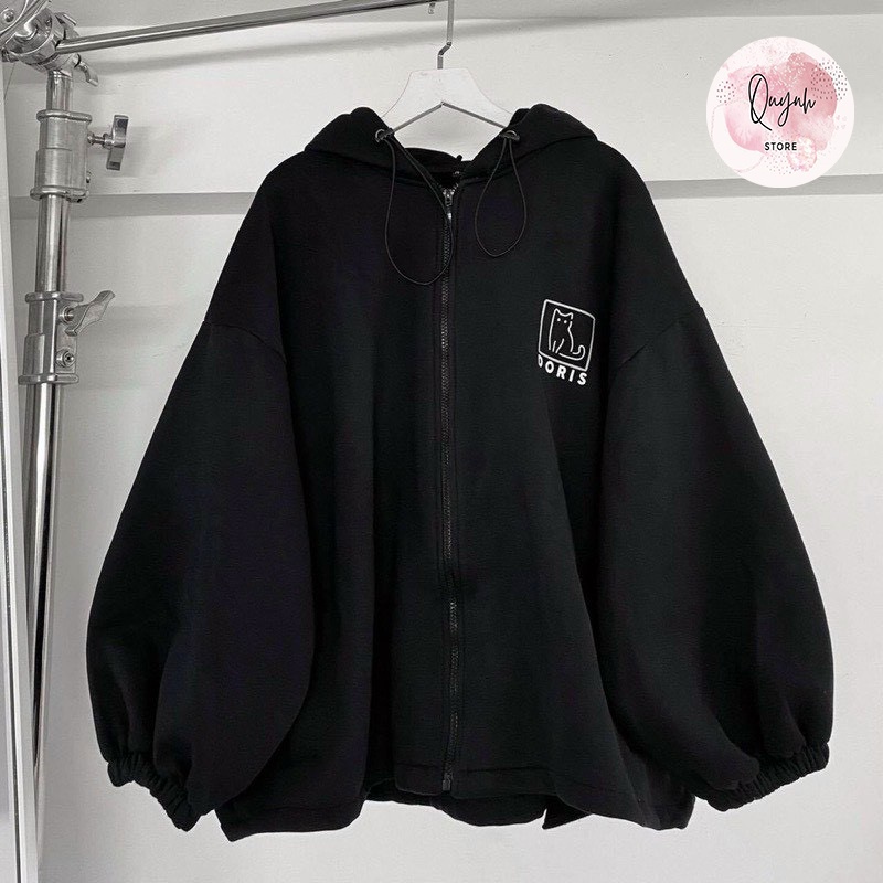 Áo Khoác Nỉ Hoodie zip form rộng Unisex In Mèo Doris Tay Phồng Bo Chun Nón 2 Lớp Freesize từ 38 đến 55 ký