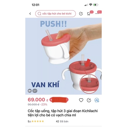 Cốc/ ly tập uống, tập hút 3 giai đoạn Kichilachi tiện lợi cho bé có vạch chia ml