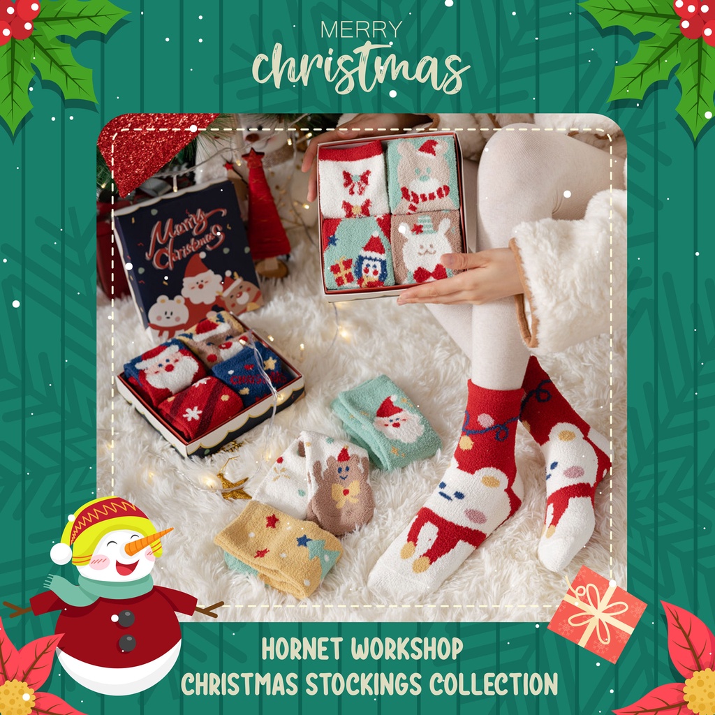 Tất Vớ Noel Giáng Sinh Chất Liệu Bông Len Tuần Lộc - Set 4 Đôi
