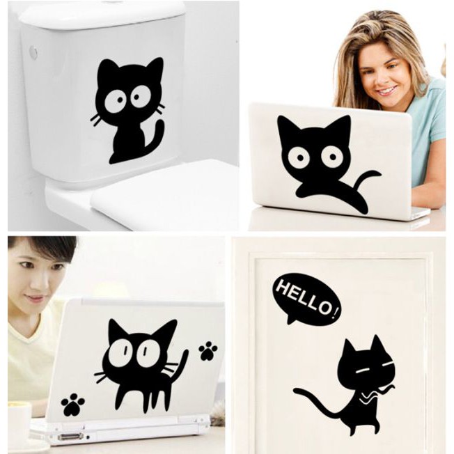 Decal dán tường [GIÁ SỐC] Mèo đen dễ thương DKN035