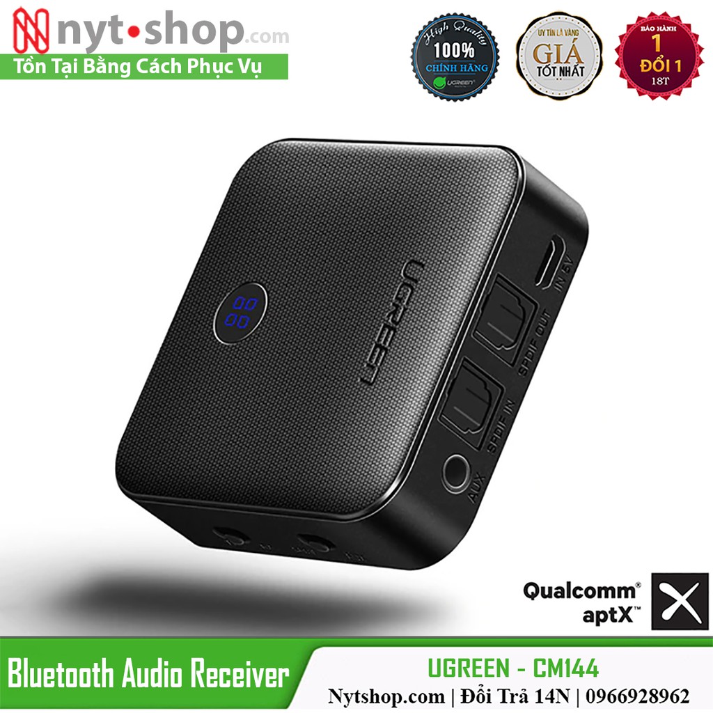 Thiết Bị Nhận và Phát Bluetooth 5.0 Cao Cấp UGREEN CM144 | Hỗ trợ SPDIF Optical & AUX 3.5mm