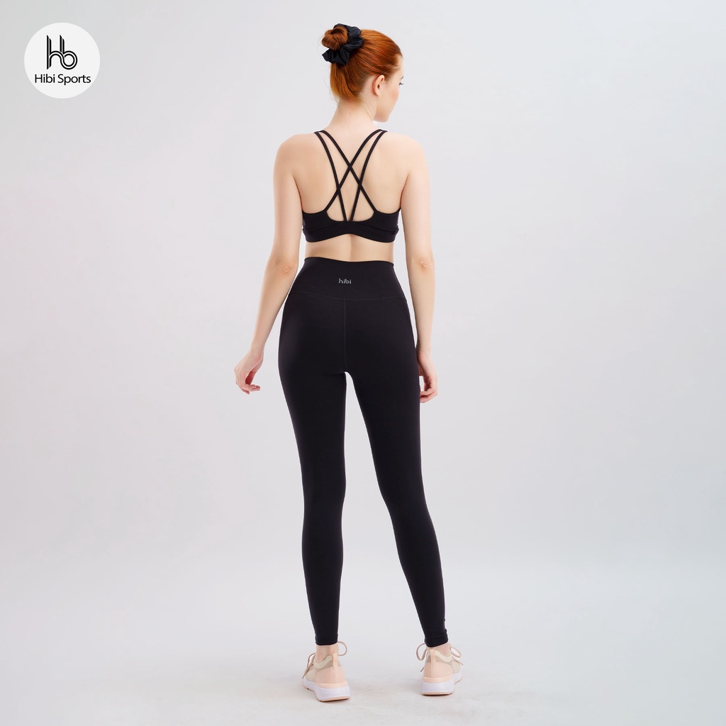 Set đồ tập yoga gym Luxury Hibi Sports H145 4 dây đan VX, size mới, màu Đen kèm mút ngực, vải cao cấp Hi Fabric