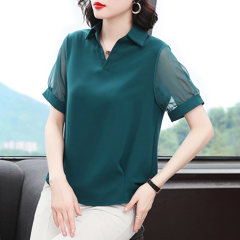 (HÀNG SẴN) Áo Sơ Mi Nữ Trung Niên Ngắn Tay Phối Ren Thanh Lịch SM41 - Hàng Quảng Châu Cao Cấp
