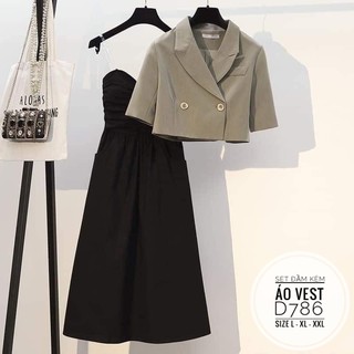 Bigsize Set đầm kèm áo vest D786