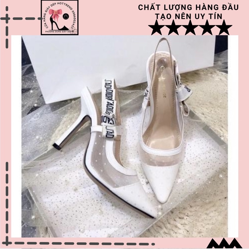 Sandal cao gót lưới bi trắng fullbox, bill, túi giấy 1688-9