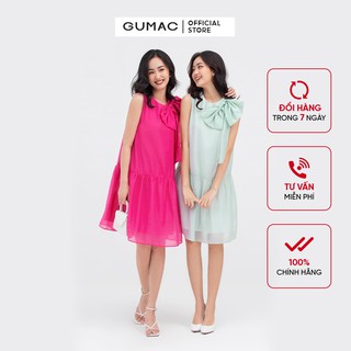 Đầm suông nữ sát nách đính nơ GUMAC nhiều màu tiểu thư DB816