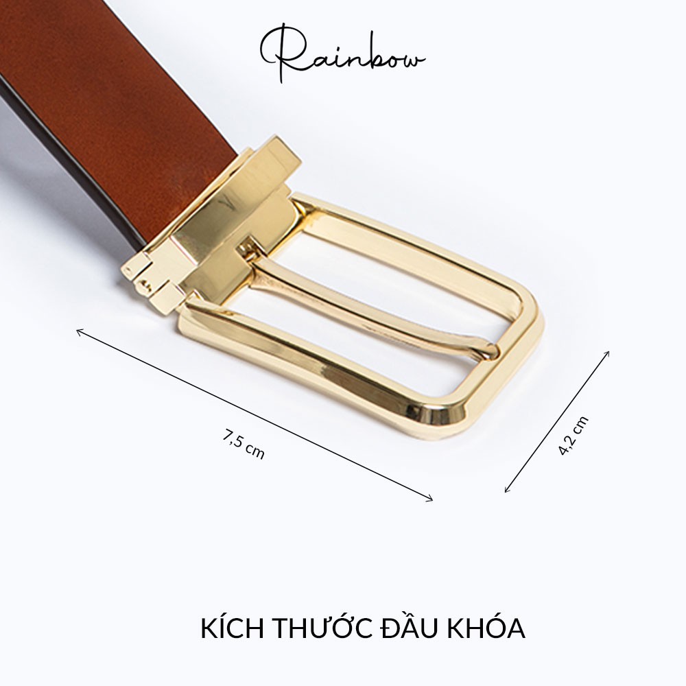 Thắt lưng nam Gent da bò thật nhập khẩu từ Italy, chất liệu mặt hợp kim mạ cao cấp BELT003|Chính hãng RAINBOW