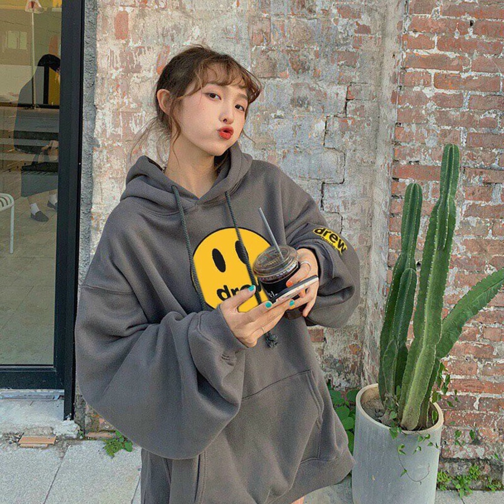 Áo Hoodie Drew mặt cười Gin Store Nỉ bông hoodie unisex nam nữ Unisex phong cách Ulzzang